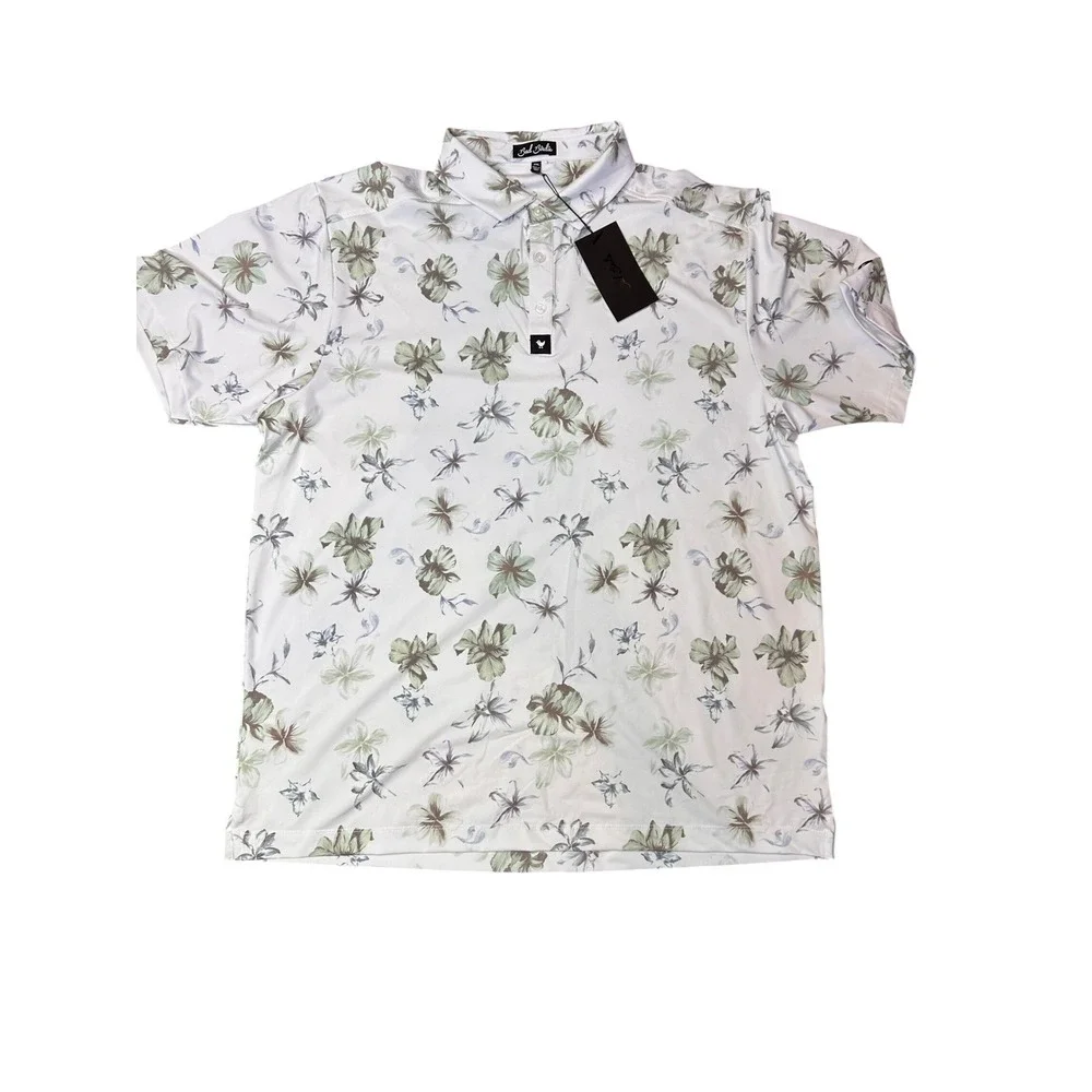 Bad Birdie Mens The OC Core Polo‎ Floral White Green BBMP015-604 XXL New